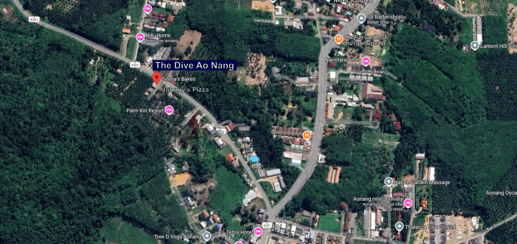 a satellite map indicating the dive ao nang location